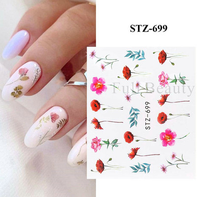 1 DB akvarell virágos növények körömmatrica tinta Virágzó virágos levelek vízmatricák Divat csúszka körömdíszítés FBSTZ-684