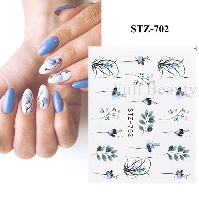 1 DB akvarell virágos növények körömmatrica tinta Virágzó virágos levelek vízmatricák Divat csúszka körömdíszítés FBSTZ-684