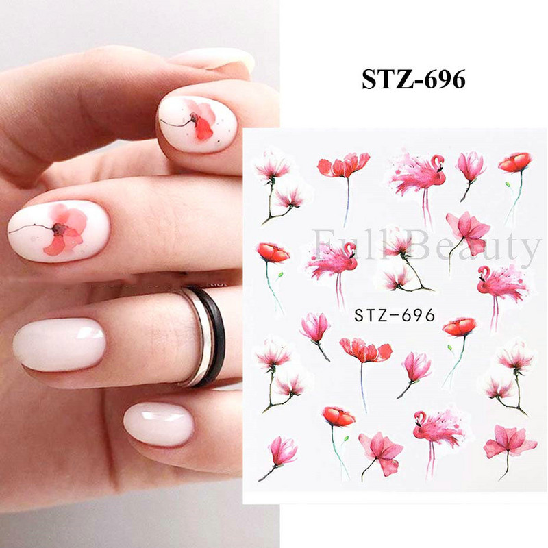 1 DB akvarell virágos növények körömmatrica tinta Virágzó virágos levelek vízmatricák Divat csúszka körömdíszítés FBSTZ-684