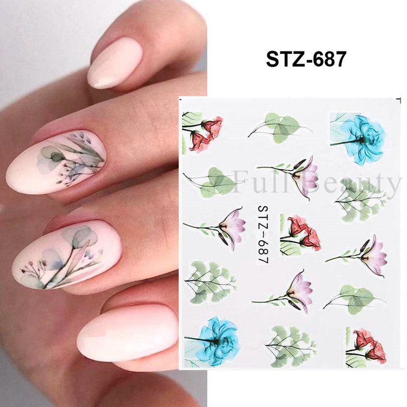 1 DB akvarell virágos növények körömmatrica tinta Virágzó virágos levelek vízmatricák Divat csúszka körömdíszítés FBSTZ-684