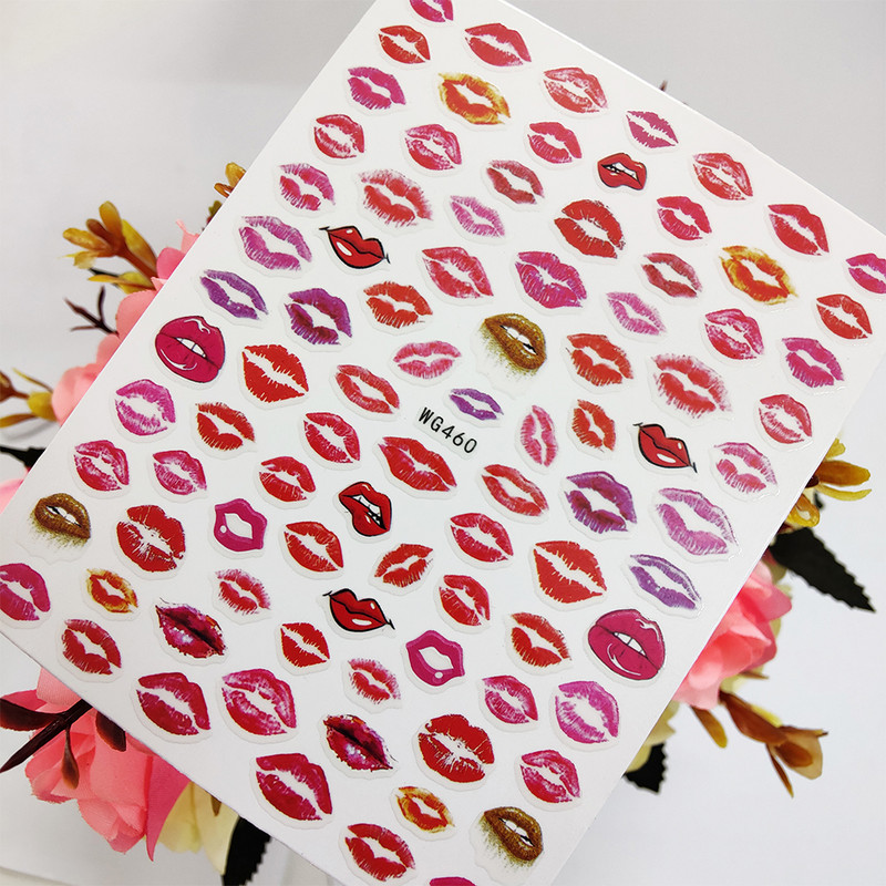 Szexi vörös ajkak csók 3D matricák körömcsúszkák öntapadó körömdíszítések fóliás manikűr kiegészítők