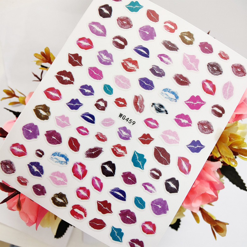 Szexi vörös ajkak csók 3D matricák körömcsúszkák öntapadó körömdíszítések fóliás manikűr kiegészítők
