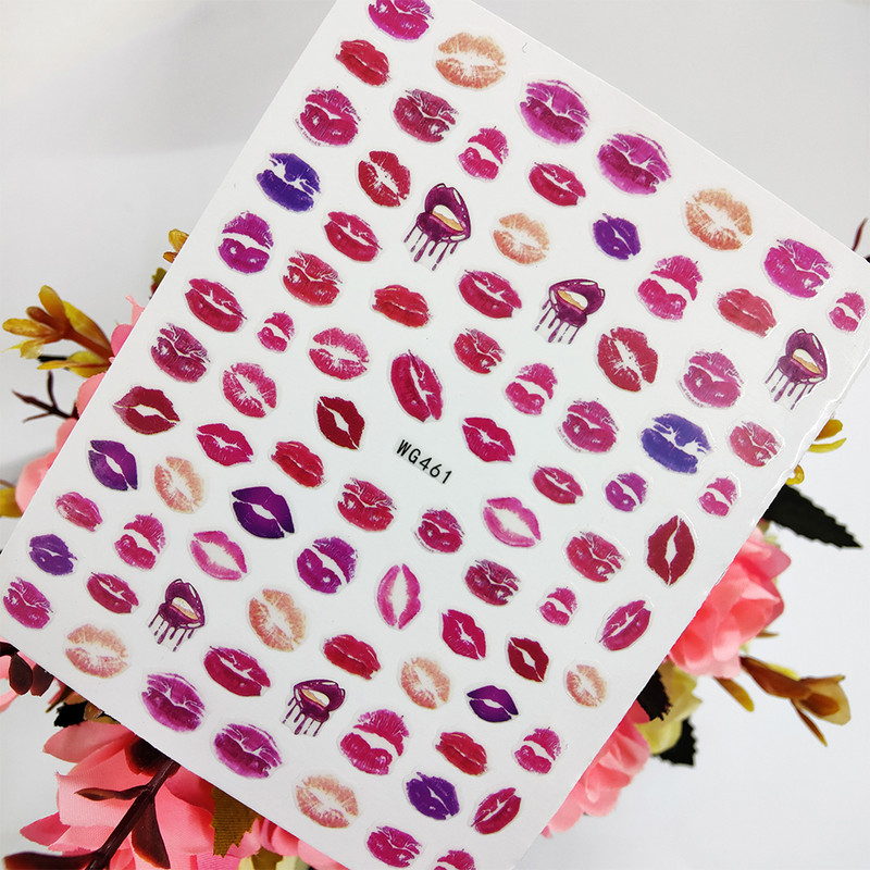 Szexi vörös ajkak csók 3D matricák körömcsúszkák öntapadó körömdíszítések fóliás manikűr kiegészítők