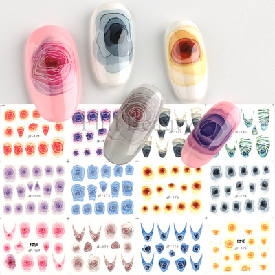 3D Rose Design Víz Körömmatricák Rózsaszín Lila Virágok Matricák Tavaszi művészet Teljesen fedő körömpakolások Francia manikűr tippek GLJF169-180