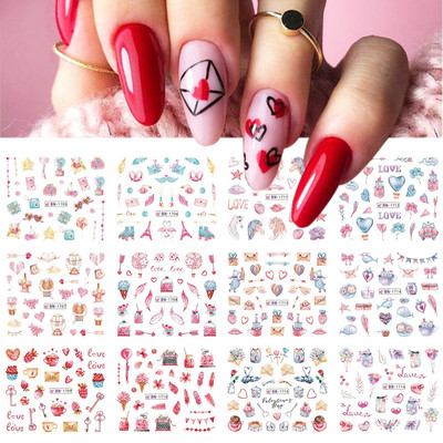 3D Rose Design Víz Körömmatricák Rózsaszín Lila Virágok Matricák Tavaszi művészet Teljesen fedő körömpakolások Francia manikűr tippek GLJF169-180