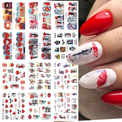 3D Rose Design Víz Körömmatricák Rózsaszín Lila Virágok Matricák Tavaszi művészet Teljesen fedő körömpakolások Francia manikűr tippek GLJF169-180