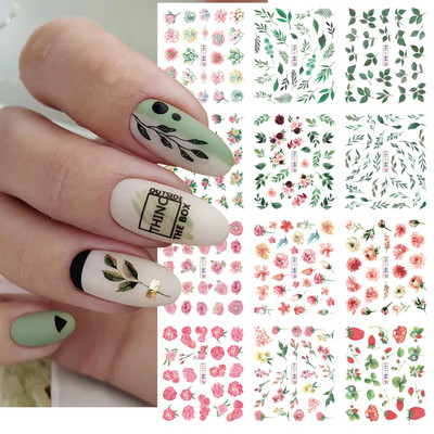 3D Rose Design Víz Körömmatricák Rózsaszín Lila Virágok Matricák Tavaszi művészet Teljesen fedő körömpakolások Francia manikűr tippek GLJF169-180