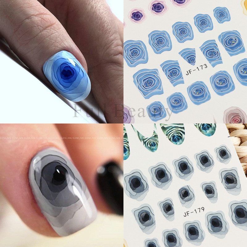 3D Rose Design Víz Körömmatricák Rózsaszín Lila Virágok Matricák Tavaszi művészet Teljesen fedő körömpakolások Francia manikűr tippek GLJF169-180