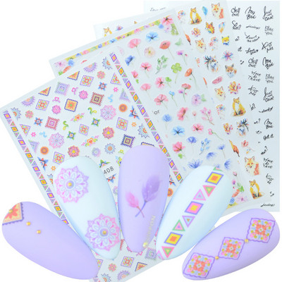 Egyszarvú szivárvány szív csillag Hold keverék minták öntapadó matrica körmökhöz 3D dombornyomott matrica manikűr dekorációk