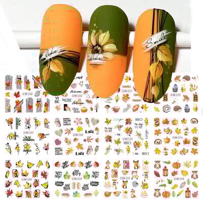 12db Hedgehog Animal Köröm Víz matricák Fenyőtobozok Arany Őszi Design Akvarell Téli Manikűr Transzfer csúszkák JIBN1681-1692