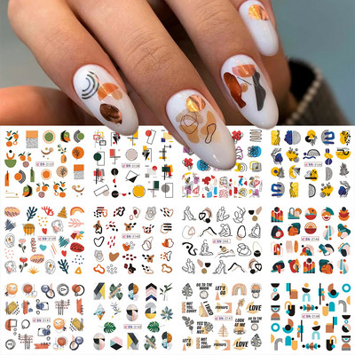 12db Hedgehog Animal Köröm Víz matricák Fenyőtobozok Arany Őszi Design Akvarell Téli Manikűr Transzfer csúszkák JIBN1681-1692