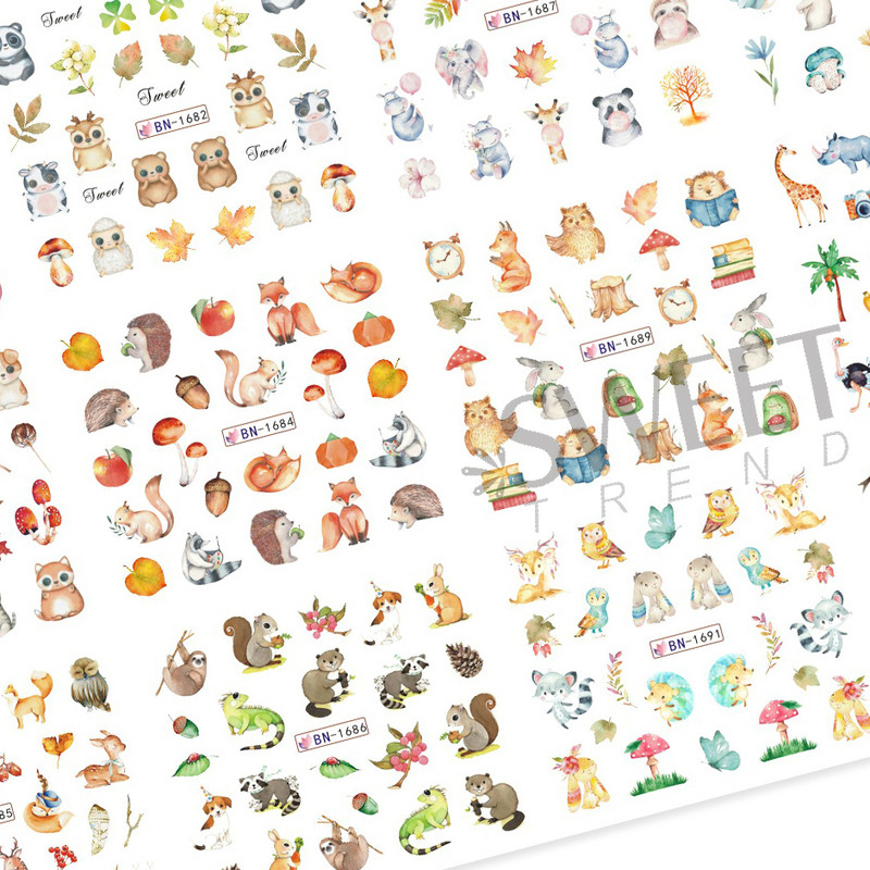 12db Hedgehog Animal Köröm Víz matricák Fenyőtobozok Arany Őszi Design Akvarell Téli Manikűr Transzfer csúszkák JIBN1681-1692
