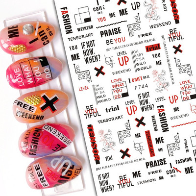 Nail Art Matricák Geometrikus francia betűk Üzenetek Vissza Ragasztó Körömmatricák Ideiglenes tetoválások Köröm Tippekhez Szépség