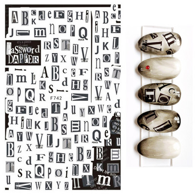 Nail Art Matricák Geometrikus francia betűk Üzenetek Vissza Ragasztó Körömmatricák Ideiglenes tetoválások Köröm Tippekhez Szépség