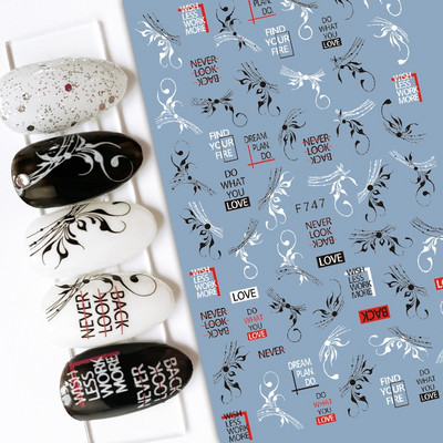 Nail Art Matricák Geometrikus francia betűk Üzenetek Vissza Ragasztó Körömmatricák Ideiglenes tetoválások Köröm Tippekhez Szépség