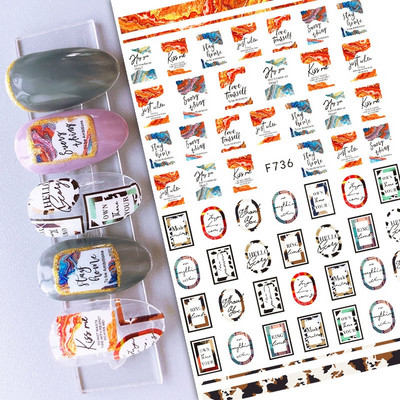 Nail Art Matricák Geometrikus francia betűk Üzenetek Vissza Ragasztó Körömmatricák Ideiglenes tetoválások Köröm Tippekhez Szépség