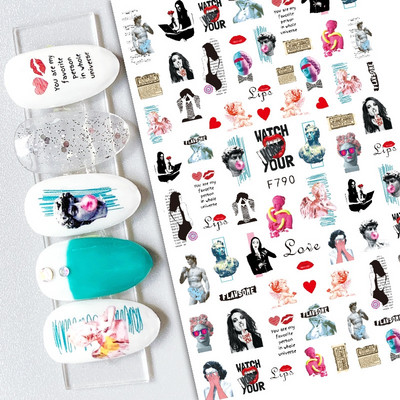 Nail Art Matricák Geometrikus francia betűk Üzenetek Vissza Ragasztó Körömmatricák Ideiglenes tetoválások Köröm Tippekhez Szépség