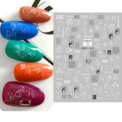 Nail Art Matricák Geometrikus francia betűk Üzenetek Vissza Ragasztó Körömmatricák Ideiglenes tetoválások Köröm Tippekhez Szépség