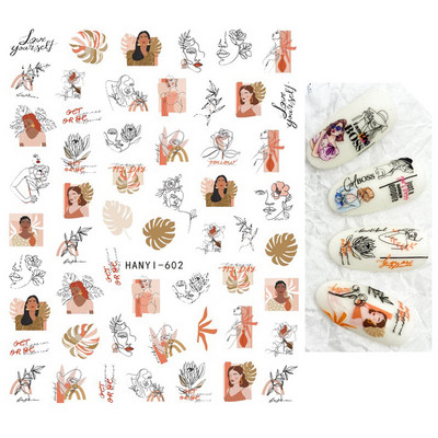 Nail Art Matricák Geometrikus francia betűk Üzenetek Vissza Ragasztó Körömmatricák Ideiglenes tetoválások Köröm Tippekhez Szépség