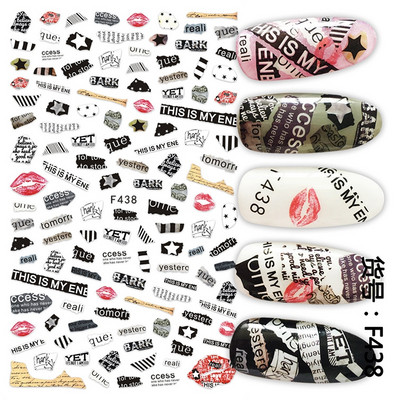 Nail Art Matricák Geometrikus francia betűk Üzenetek Vissza Ragasztó Körömmatricák Ideiglenes tetoválások Köröm Tippekhez Szépség