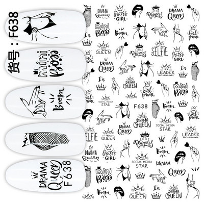 Nail Art Matricák Geometrikus francia betűk Üzenetek Vissza Ragasztó Körömmatricák Ideiglenes tetoválások Köröm Tippekhez Szépség