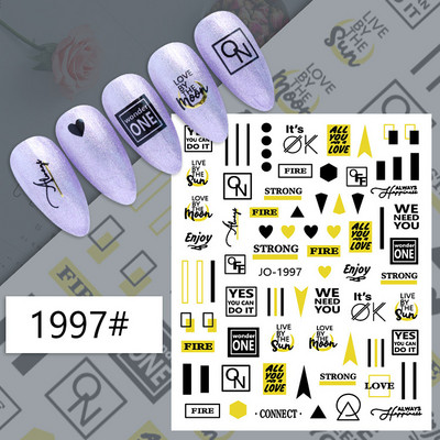 Nail Art Matricák Geometrikus francia betűk Üzenetek Vissza Ragasztó Körömmatricák Ideiglenes tetoválások Köröm Tippekhez Szépség