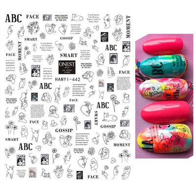 Nail Art Matricák Geometrikus francia betűk Üzenetek Vissza Ragasztó Körömmatricák Ideiglenes tetoválások Köröm Tippekhez Szépség