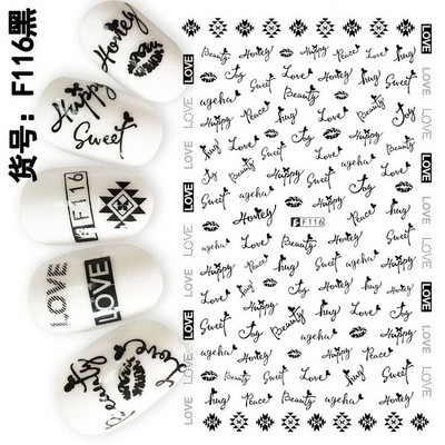 Nail Art Matricák Geometrikus francia betűk Üzenetek Vissza Ragasztó Körömmatricák Ideiglenes tetoválások Köröm Tippekhez Szépség