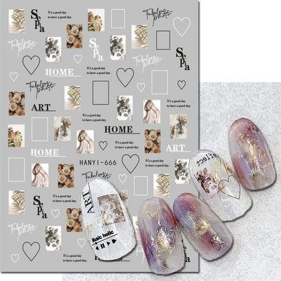 Nail Art Matricák Geometrikus francia betűk Üzenetek Vissza Ragasztó Körömmatricák Ideiglenes tetoválások Köröm Tippekhez Szépség