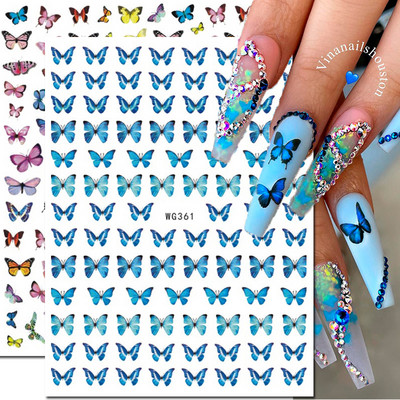 Nail Art Matricák Színes Pillangók Akvarell Virágok Virágok Hátra Ragasztó Körömmatricák Dekoráció Köröm Tippek Szépség