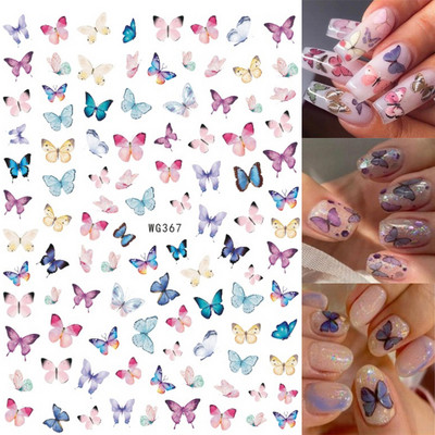 Nail Art Matricák Színes Pillangók Akvarell Virágok Virágok Hátra Ragasztó Körömmatricák Dekoráció Köröm Tippek Szépség