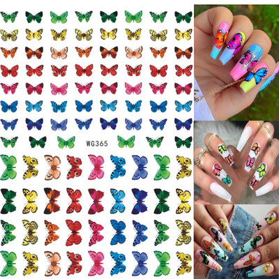 Nail Art Matricák Színes Pillangók Akvarell Virágok Virágok Hátra Ragasztó Körömmatricák Dekoráció Köröm Tippek Szépség
