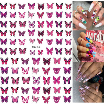 Nail Art Matricák Színes Pillangók Akvarell Virágok Virágok Hátra Ragasztó Körömmatricák Dekoráció Köröm Tippek Szépség