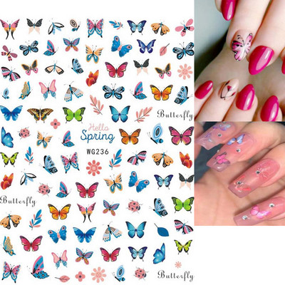 Nail Art Matricák Színes Pillangók Akvarell Virágok Virágok Hátra Ragasztó Körömmatricák Dekoráció Köröm Tippek Szépség