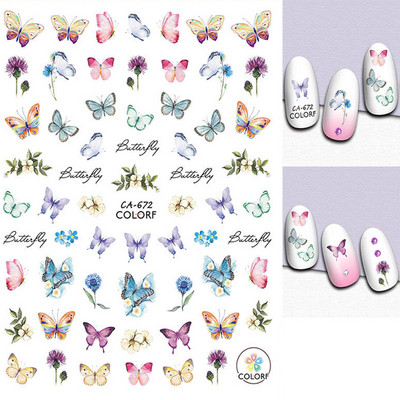 Nail Art Matricák Színes Pillangók Akvarell Virágok Virágok Hátra Ragasztó Körömmatricák Dekoráció Köröm Tippek Szépség