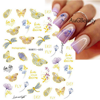 Nail Art Matricák Színes Pillangók Akvarell Virágok Virágok Hátra Ragasztó Körömmatricák Dekoráció Köröm Tippek Szépség