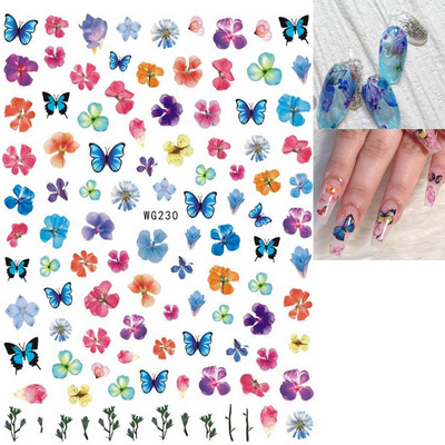 Nail Art Matricák Színes Pillangók Akvarell Virágok Virágok Hátra Ragasztó Körömmatricák Dekoráció Köröm Tippek Szépség