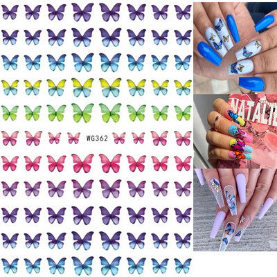 Nail Art Matricák Színes Pillangók Akvarell Virágok Virágok Hátra Ragasztó Körömmatricák Dekoráció Köröm Tippek Szépség