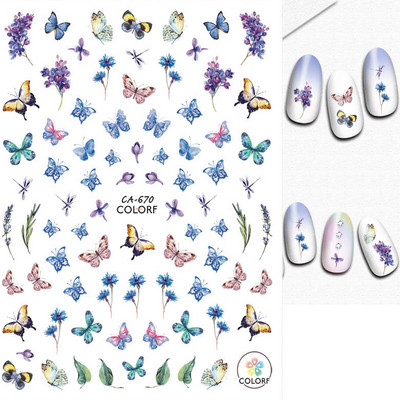 Nail Art Matricák Színes Pillangók Akvarell Virágok Virágok Hátra Ragasztó Körömmatricák Dekoráció Köröm Tippek Szépség