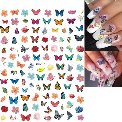 Nail Art Matricák Színes Pillangók Akvarell Virágok Virágok Hátra Ragasztó Körömmatricák Dekoráció Köröm Tippek Szépség