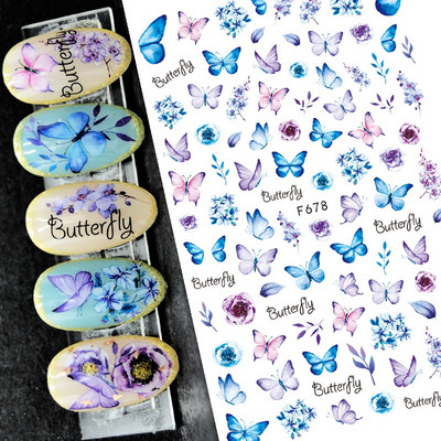 Nail Art Matricák Színes Pillangók Akvarell Virágok Virágok Hátra Ragasztó Körömmatricák Dekoráció Köröm Tippek Szépség