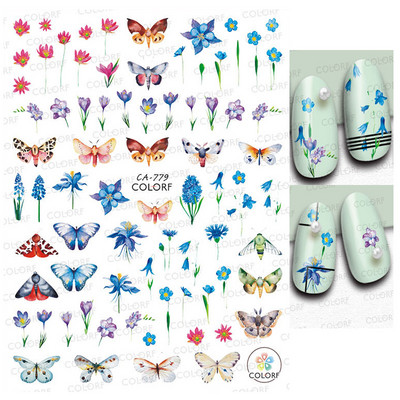 Nail Art Matricák Színes Pillangók Akvarell Virágok Virágok Hátra Ragasztó Körömmatricák Dekoráció Köröm Tippek Szépség