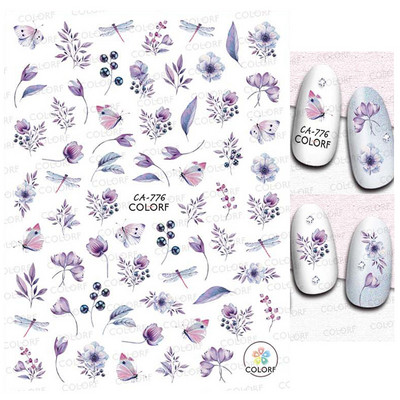 Nail Art Matricák Színes Pillangók Akvarell Virágok Virágok Hátra Ragasztó Körömmatricák Dekoráció Köröm Tippek Szépség