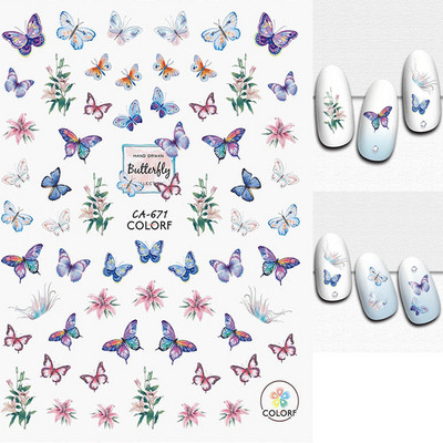 Nail Art Matricák Színes Pillangók Akvarell Virágok Virágok Hátra Ragasztó Körömmatricák Dekoráció Köröm Tippek Szépség