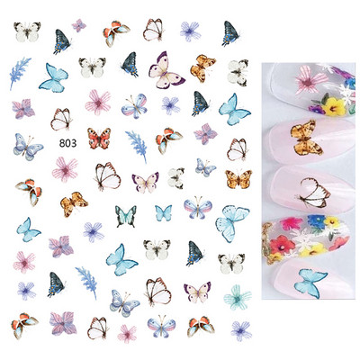 Nail Art Matricák Színes Pillangók Akvarell Virágok Virágok Hátra Ragasztó Körömmatricák Dekoráció Köröm Tippek Szépség