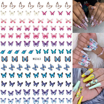 Nail Art Matricák Színes Pillangók Akvarell Virágok Virágok Hátra Ragasztó Körömmatricák Dekoráció Köröm Tippek Szépség