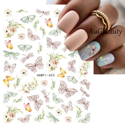 Nail Art Matricák Színes Pillangók Akvarell Virágok Virágok Hátra Ragasztó Körömmatricák Dekoráció Köröm Tippek Szépség