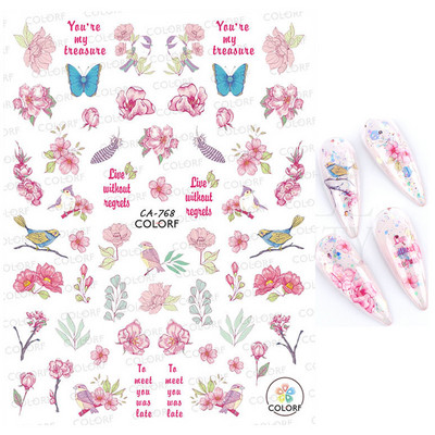 Nail Art Matricák Színes Pillangók Akvarell Virágok Virágok Hátra Ragasztó Körömmatricák Dekoráció Köröm Tippek Szépség