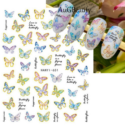 Nail Art Matricák Színes Pillangók Akvarell Virágok Virágok Hátra Ragasztó Körömmatricák Dekoráció Köröm Tippek Szépség