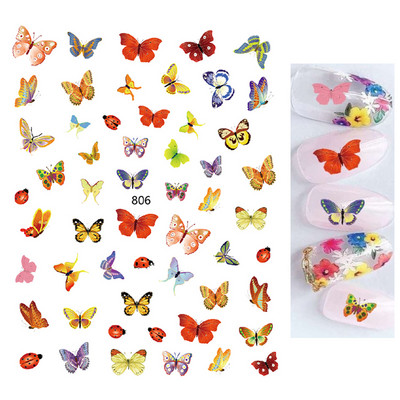 Nail Art Matricák Színes Pillangók Akvarell Virágok Virágok Hátra Ragasztó Körömmatricák Dekoráció Köröm Tippek Szépség